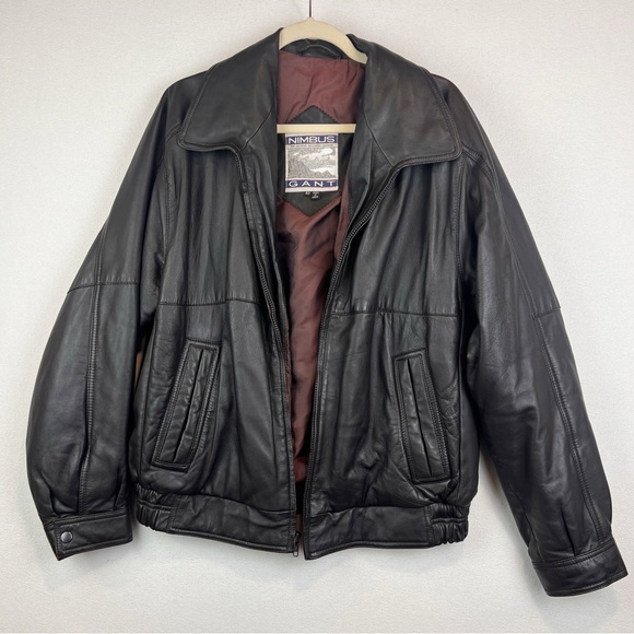 VTG Gant Brown Distressed Soft Leather Flight Bomber Jacket